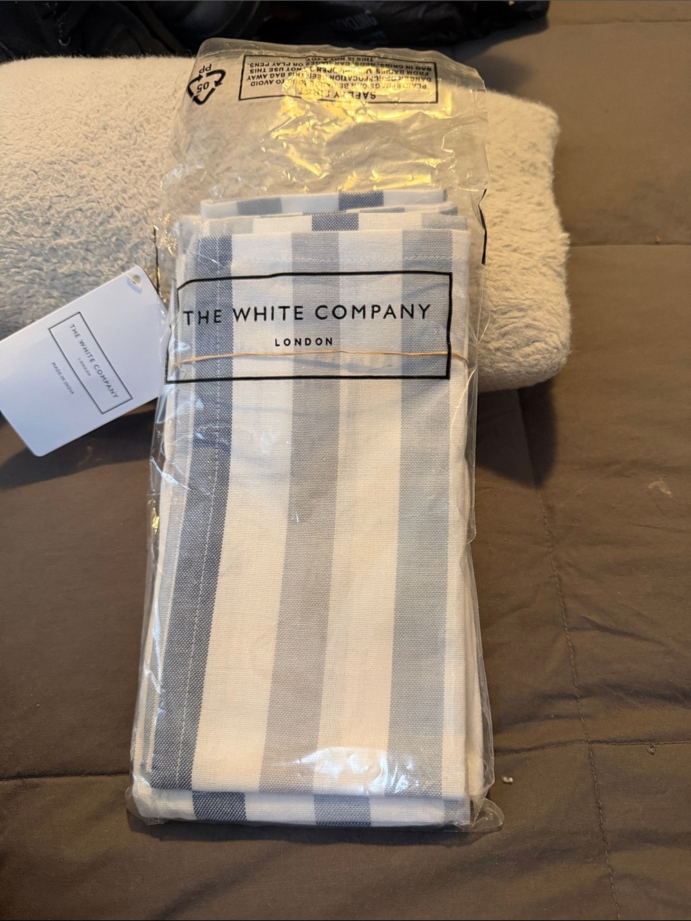 The White Company Blue and White Striped Cotton Napkins - Set